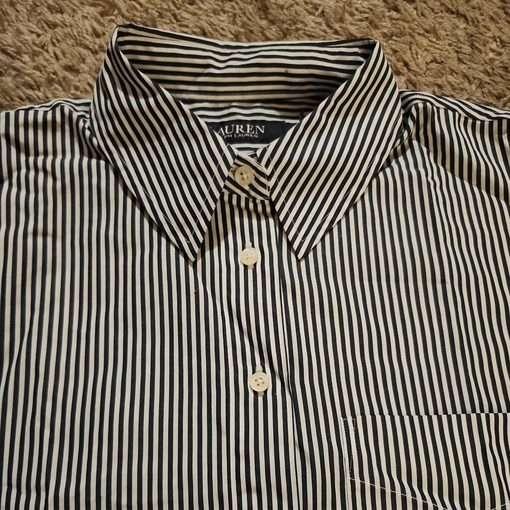 Lauren Ralph Lauren RLL Oxford Shirt Small Petite Women Button Up Black Striped